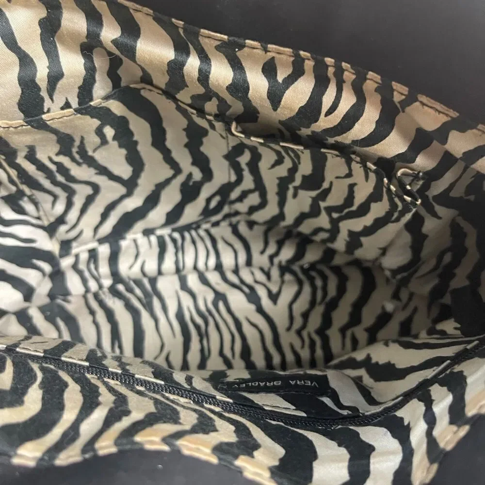 Vera Bradley Classic Black Quilted Fabric Shoulder Bag Purse Zebra print Lining.